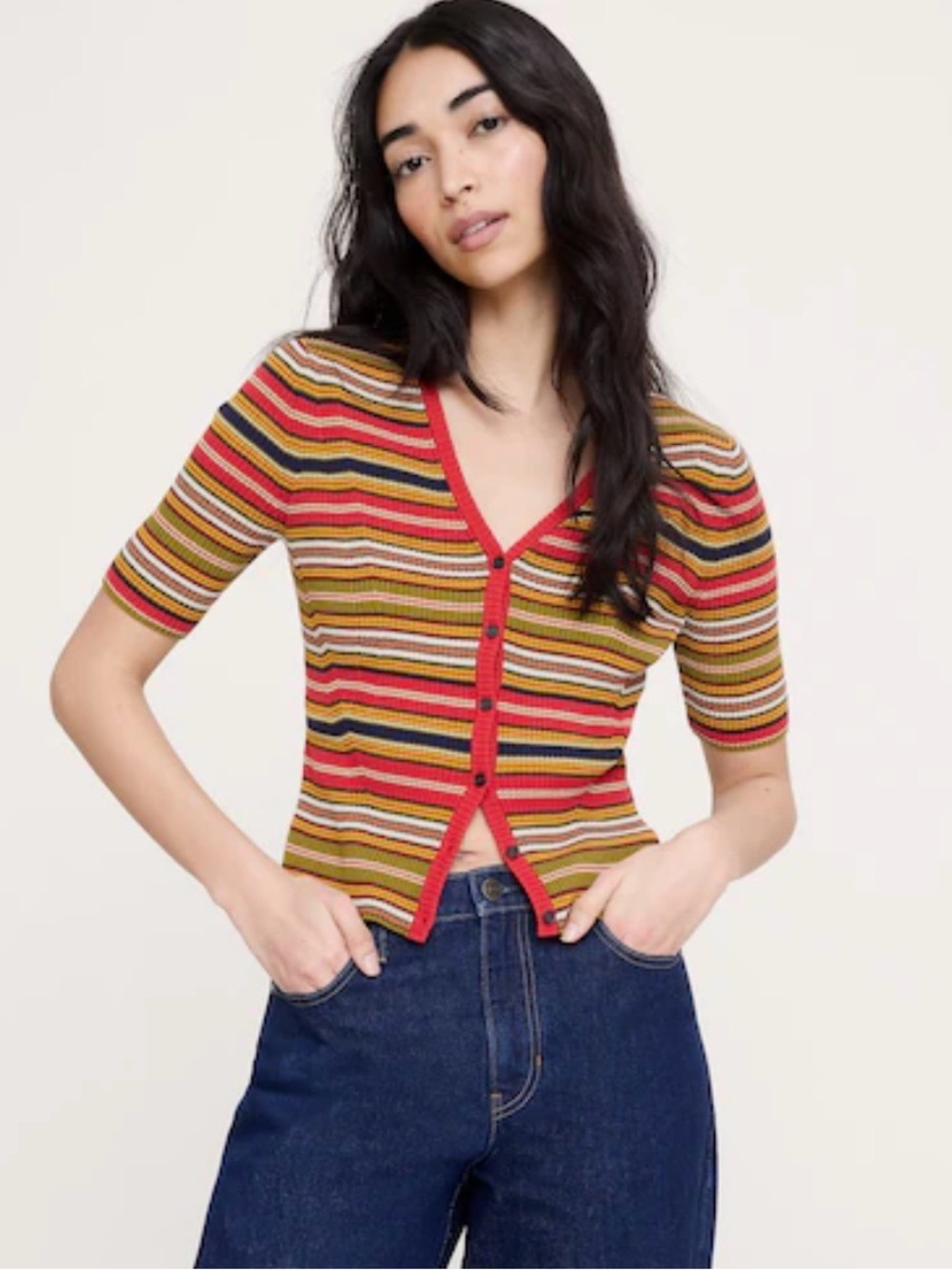 Banana Republic Ribbed Cotton Cropped Cardigan Size L